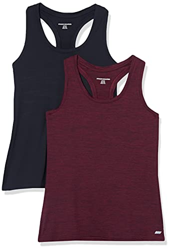 Amazon Essentials Damen Tech Stretch Racerback-Tanktop (Erhältlich In Übergröße), 2er-Pack, Burgunderrot Space-dye/Schwarz, M von Amazon Essentials