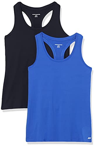 Amazon Essentials Damen Tech Stretch Racerback-Tanktop (Erhältlich In Übergröße), 2er-Pack, Kräftiges Blau/Schwarz, L von Amazon Essentials