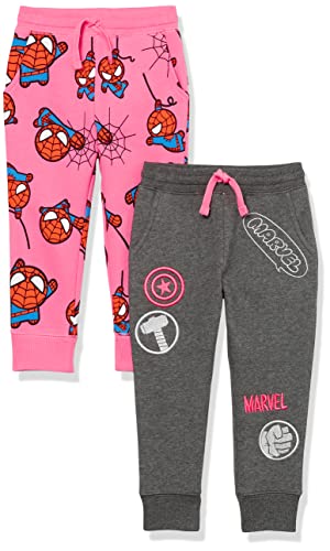 Amazon Essentials Disney | Marvel | Star Wars | Frozen | Princess Mädchen Jogginghose aus Fleece (zuvor Spotted Zebra), 2er-Pack, Rosa/Marvel Spider-Man, 9 Jahre von Amazon Essentials