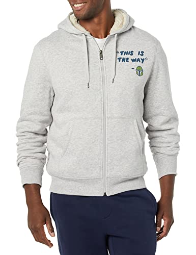 Amazon Essentials Disney | Marvel | Star Wars Herren Kapuzen-Sweatshirt mit Sherpa-Futter und durchgehendem Reißverschluss, Star Wars Mando, L von Amazon Essentials