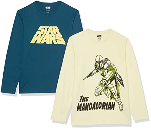 Amazon Essentials Disney | Marvel | Star Wars Herren Langärmelige T-Shirts, 2er-Pack, Hellgelb Star Wars Mando/Marineblau Star Wars, M von Amazon Essentials