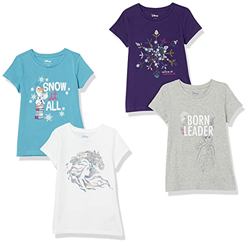 Amazon Essentials Disney | Marvel | Star Wars | Frozen | Princess Mädchen Kurzärmelige T-Shirts, 4er-Pack, Purpur/Blau/Grau/Frozen 2 Born Leader, 2 Jahre von Amazon Essentials