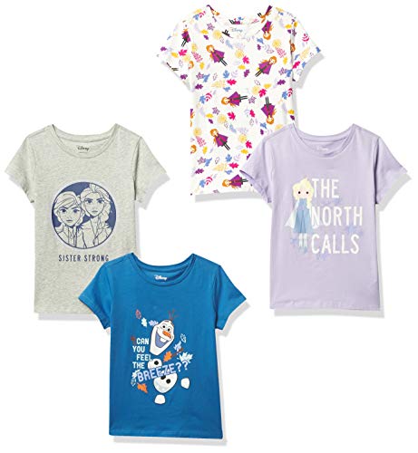 Amazon Essentials Disney | Marvel | Star Wars | Frozen | Princess Mädchen Kurzärmelige T-Shirts, 4er-Pack, Grau/Purpur/Blau/Frozen 2 Stronger Together, 2 Jahre von Amazon Essentials