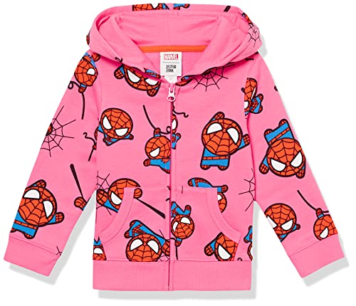 Amazon Essentials Disney | Marvel | Star Wars | Frozen | Princess Mädchen Fleece-Kapuzensweatshirt mit Reißverschluss (zuvor Spotted Zebra), Rosa Marvel Spider-Man, 9 Jahre von Amazon Essentials
