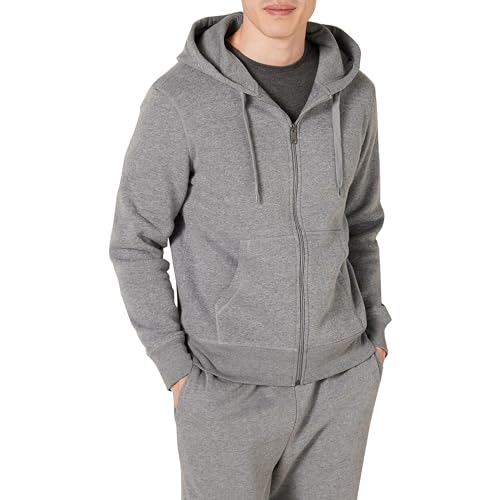 Amazon Essentials Herren Fleece-Kapuzenpulli mit durchgehendem Reißverschluss (erhältlich in den Größen Big & Tall), Hellgrau Meliert, L von Amazon Essentials