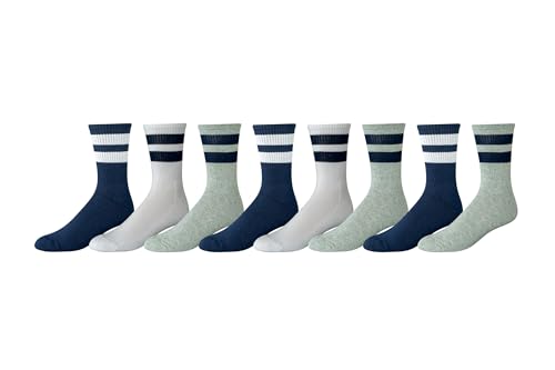 Amazon Essentials Herren Crew-Socken mit Retro-Streifen, 8 Paar, Grau/Marineblau/Weiß, 46-48.5 von Amazon Essentials