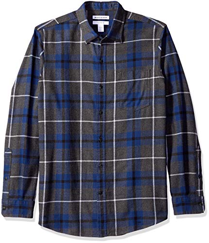 Amazon Essentials Herren Langarmhemd aus Flanell (in Übergröße erhältlich), Blau Kohlegrau Meliert Karo, XXL von Amazon Essentials