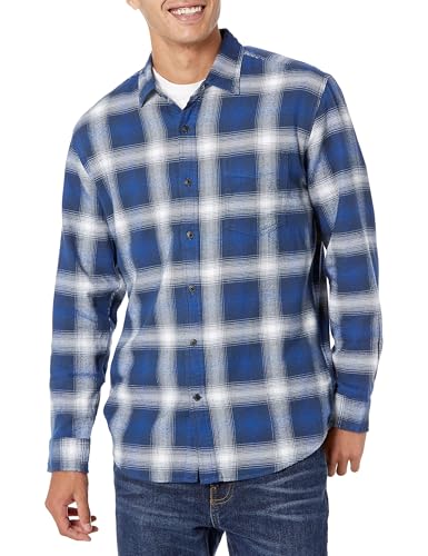 Amazon Essentials Herren Langarmhemd aus Flanell (in Übergröße erhältlich), Blau Weiß Großes Karo, XL von Amazon Essentials