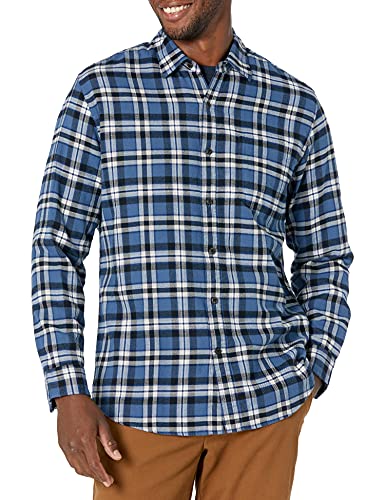 Amazon Essentials Herren Langarmhemd aus Flanell (in Übergröße erhältlich), Blau Weiß Karo, XL von Amazon Essentials