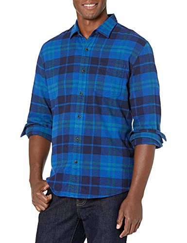 Amazon Essentials Herren Langarmhemd aus Flanell (in Übergröße erhältlich), Schwarz Blau Karo, M von Amazon Essentials