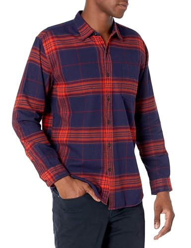 Amazon Essentials Herren Langarmhemd aus Flanell (in Übergröße erhältlich), Dunkelblau Orange Großes Karo, XXL von Amazon Essentials