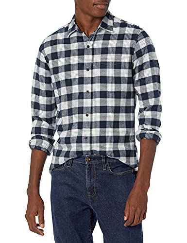 Amazon Essentials Herren Langarmhemd aus Flanell (in Übergröße erhältlich), Marineblau Karo, XXL von Amazon Essentials