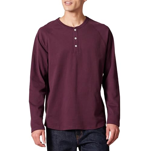 Amazon Essentials Herren Henley-Shirt mit Langen Ärmeln und normaler Passform (erhältlich in Big & Tall), Burgunderrot, M von Amazon Essentials