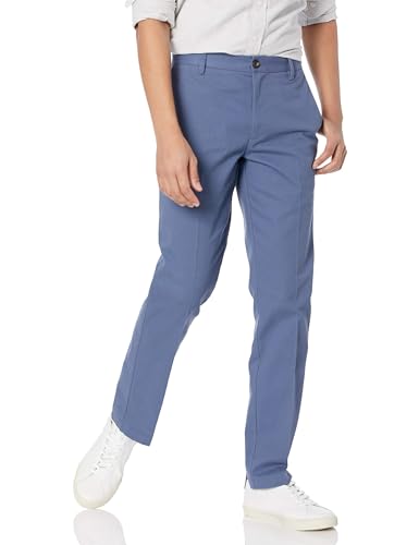 Amazon Essentials Herren Knitterarme Flatfront-Chinohose, Enger Schnitt, Indigo, 31W / 28L von Amazon Essentials