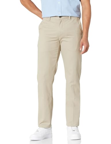 Amazon Essentials Herren Knitterarme Flatfront-Chinohose, Enger Schnitt, Khakibraun, 35W / 32L von Amazon Essentials