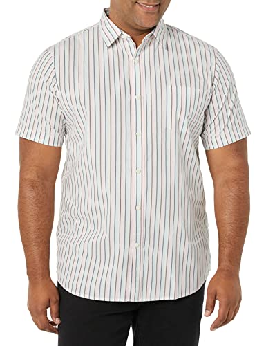 Amazon Essentials Herren Kurzärmeliges Hemd aus Popeline, Schmale Passform, Rosa Grünblau Streifen, XL von Amazon Essentials