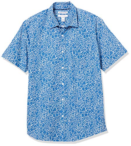 Amazon Essentials Herren Kurzärmeliges Hemd aus Popeline, Normale Passform, Marineblau Floral, XXL von Amazon Essentials