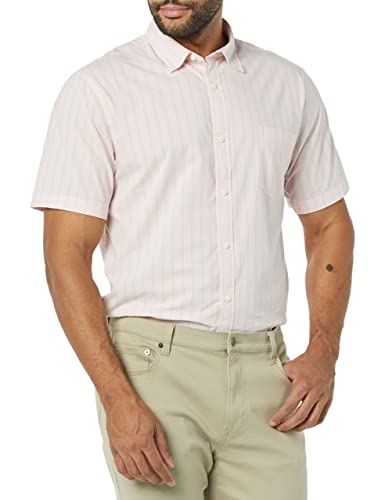 Amazon Essentials Herren Kurzärmeliges Hemd aus Popeline, Schmale Passform, Beige Rosa Doppelstreifen, L von Amazon Essentials