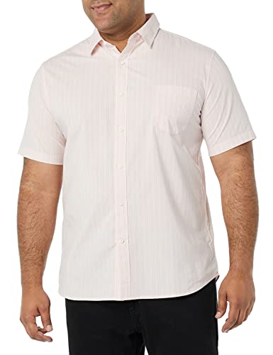 Amazon Essentials Herren Kurzärmeliges Hemd aus Popeline, Schmale Passform, Rosa Doppelstreifen, XS von Amazon Essentials