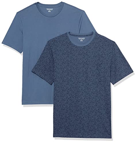 Amazon Essentials Herren Kurzärmeliges T-Shirt mit Rollkragen und Tasche, Schmale Passform, 2er-Pack, Verwaschenes Blau/Blumenaufdruck, XS von Amazon Essentials