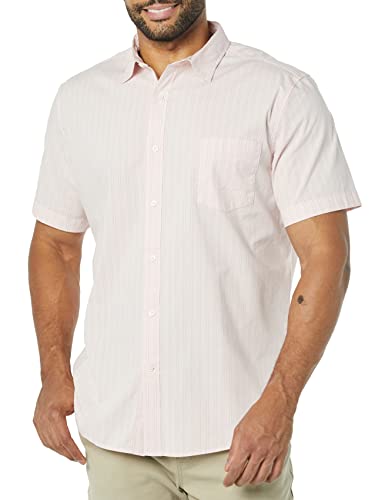 Amazon Essentials Herren Kurzarm-Hemd aus Stretch-Popeline (in Übergrößen erhältlich), Rosa Weiß Doppelstreifen, L von Amazon Essentials