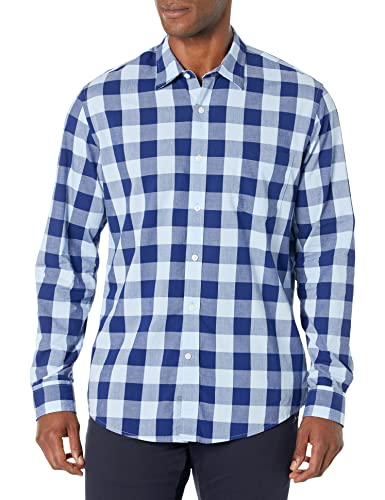 Amazon Essentials Herren Langärmeliges Hemd aus Popeline, Schmale Passform, Blue Buffalo Check, XXL von Amazon Essentials