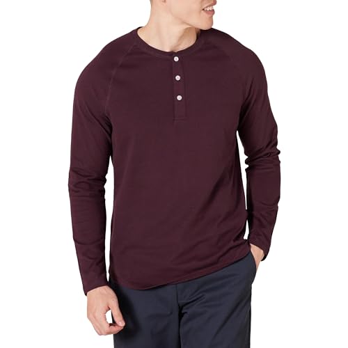 Amazon Essentials Herren Langärmeliges Henley-Shirt, Schmale Passform, Burgunderrot, L von Amazon Essentials