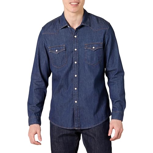 Amazon Essentials Herren Langärmeliges Jeanshemd, Schmale Passform, Blau, L von Amazon Essentials