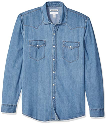 Amazon Essentials Herren Langärmeliges Jeanshemd, Schmale Passform, Hellblau, L von Amazon Essentials