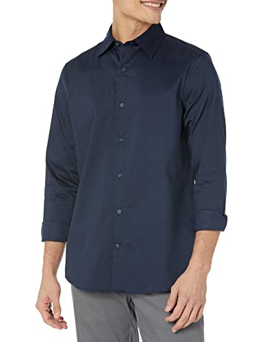 Amazon Essentials Herren Langärmliges Stretch-Oberhemd mit normaler Passform, Marineblau, XXL von Amazon Essentials