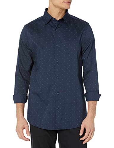 Amazon Essentials Herren Langärmliges Stretch-Oberhemd mit normaler Passform, Marineblau Geometrisches Muster, L von Amazon Essentials