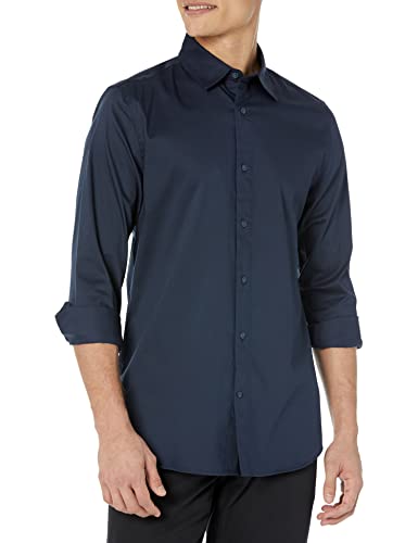 Amazon Essentials Herren Langärmliges Stretch-Oberhemd mit schmaler Passform, Marineblau, XS von Amazon Essentials