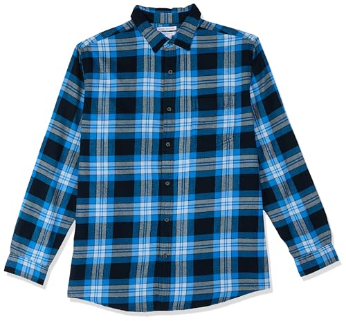 Amazon Essentials Herren Langarmhemd aus Flanell (in Übergröße erhältlich), Schwarz Blau Grau Tartan Plaid, S von Amazon Essentials