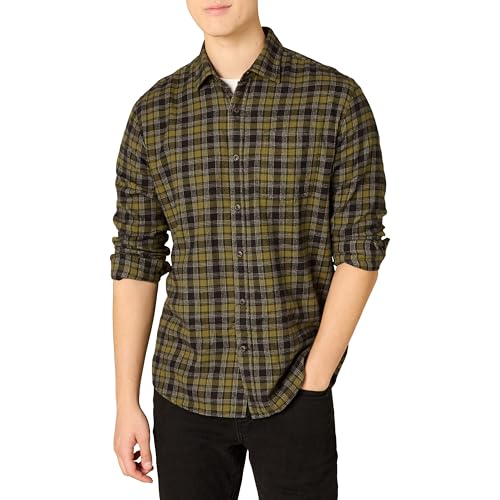 Amazon Essentials Herren Langarmhemd aus Flanell (in Übergröße erhältlich), Olivgrün, S von Amazon Essentials