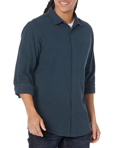 Amazon Essentials Herren Langarmhemd aus Flanell (in Übergröße erhältlich), Verwaschenes Marineblau, L von Amazon Essentials