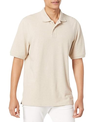 Amazon Essentials Herren Polohemd mit normaler Passform aus Baumwollpiqué (erhältlich in Big & Tall), Haferbeige Meliert, S von Amazon Essentials