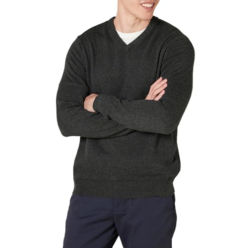 Amazon Essentials Herren Pullover mit V-Ausschnitt (in Übergröße erhältlich), Dunkelgrau Meliert, M von Amazon Essentials