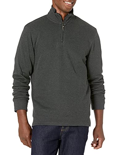 Amazon Essentials Herren Pullover mit Viertelreißverschluss, Französischer Rippstrick, Dunkelgrau Meliert, L von Amazon Essentials