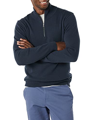 Amazon Essentials Herren Pullover mit Viertelreißverschluss aus 100% Baumwolle, Marineblau, L von Amazon Essentials