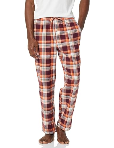 Amazon Essentials Herren Pyjamahose aus Flanell (erhältlich in Big & Tall), Burgunderrot Orange Weiß Karo, S von Amazon Essentials