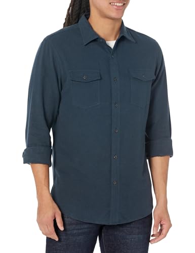 Amazon Essentials Herren Schmal geschnittenes Flanellhemd mit Langen Ärmeln und 2 Taschen, Verwaschenes Marineblau, S von Amazon Essentials