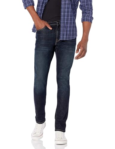 Amazon Essentials Herren Stretchjeans, Skinny-Passform, Dunkles Indigo/Leicht Ausgespült, 35W / 32L von Amazon Essentials