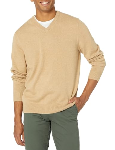 Amazon Essentials Herren Pullover mit V-Ausschnitt (in Übergröße erhältlich), Kamelbraun Meliert, L von Amazon Essentials