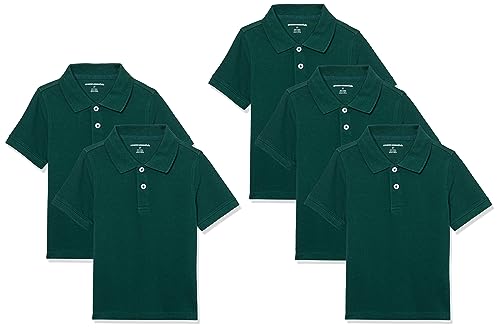 Amazon Essentials Jungen Kurzärmelige Piqué-Poloshirts, Uniform, 5er-Pack, Dunkelgrün, 8 Jahre von Amazon Essentials