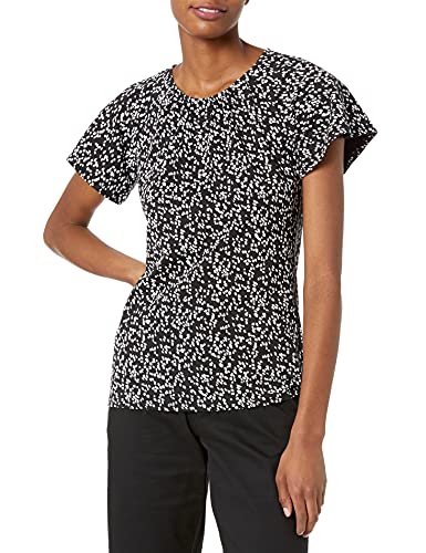 Amazon Essentials Damen T-Shirt mit Cape-Ärmeln und offenem Rundhalsausschnitt in klassischer Passform, Schwarz Weiß Tiermuster, L von Amazon Essentials