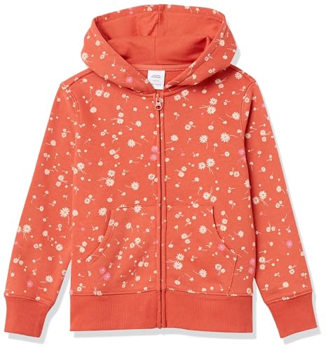 Amazon Essentials Mädchen Fleece-Kapuzenpullover mit Reißverschluss, Orange Floral, 2 Jahre von Amazon Essentials