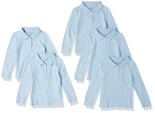 Amazon Essentials Mädchen Einheitliche Interlock-Poloshirts mit Langen Ärmeln, 5er-Pack, Hellblau, 8 Jahre von Amazon Essentials