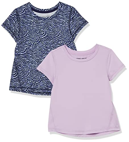 Amazon Essentials Mädchen Kurzärmelige Active-Funktions-T-Shirts, 2er-Pack, Lavendel/Marineblau Zebra, 3 Jahre von Amazon Essentials