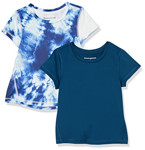 Amazon Essentials Mädchen Kurzärmelige Active-Funktions-T-Shirts, 2er-Pack, Marineblau/Weiß Batik, 4 Jahre von Amazon Essentials