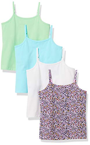 Amazon Essentials Mädchen Lagen-Camisole, 4er-Pack, Blau/Grün/Lila Blütenaufdruck/Weiß, 8 Jahre von Amazon Essentials